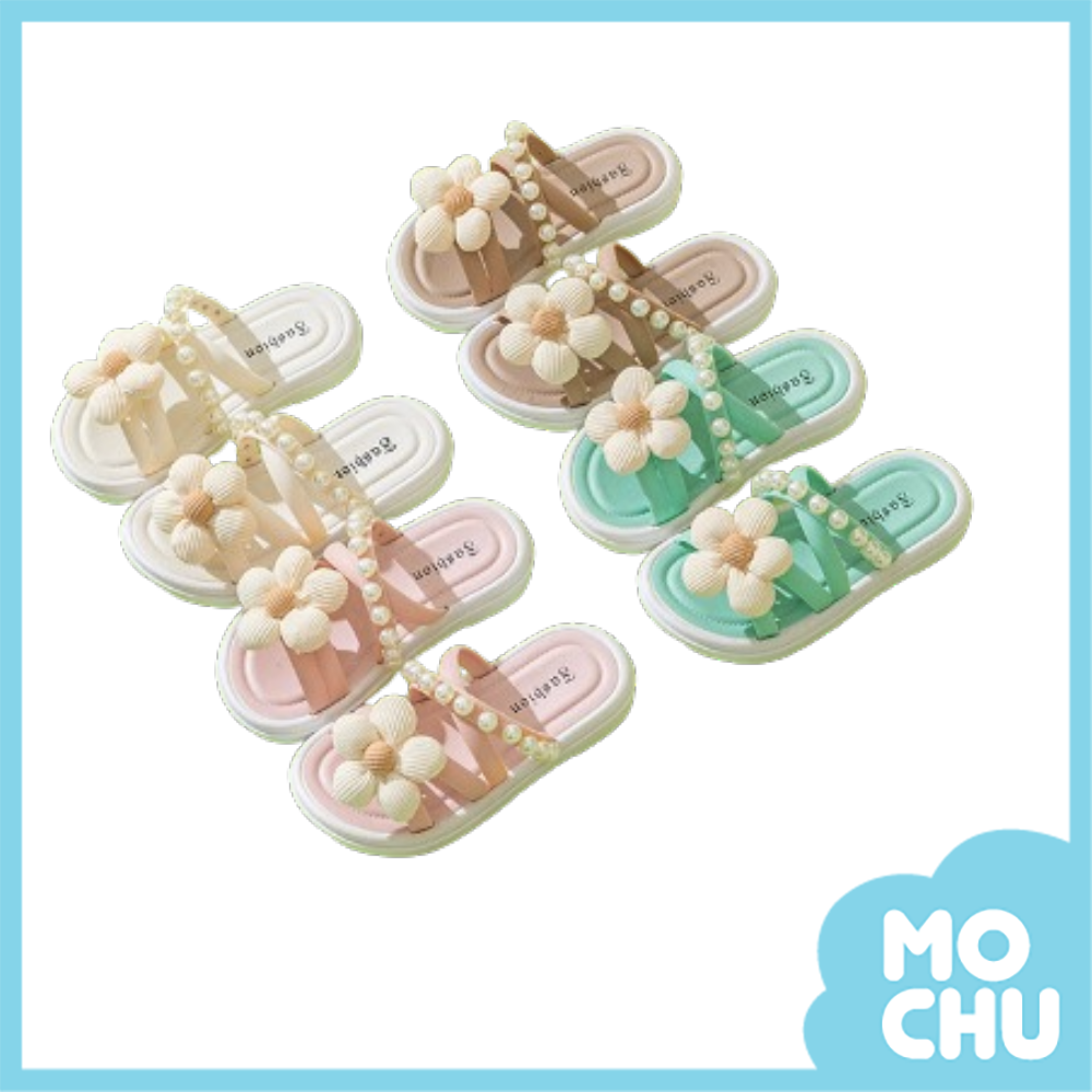 珍珠花朵兒童拖鞋(四色)