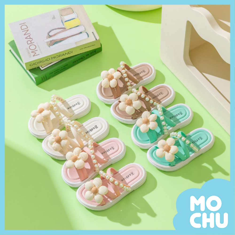 珍珠花朵兒童拖鞋(四色)