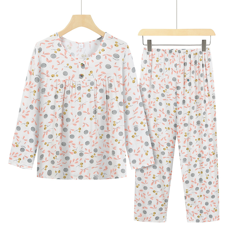 Middle-aged and elderly home sleeve set (L-2XL light pink hawthorn) [After placing an order, please contact customer service to confirm the shipping size]
