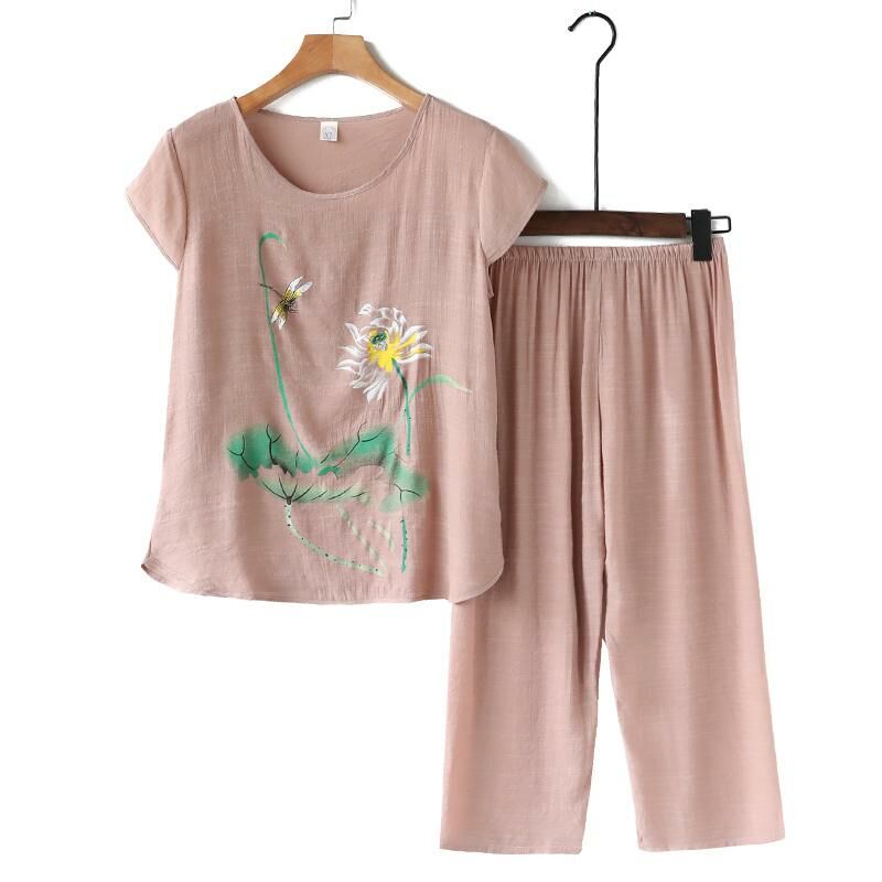 Middle-aged and elderly mom short-sleeved suit (XL-4XL camel) [After placing an order, please contact customer service to confirm the shipping size]