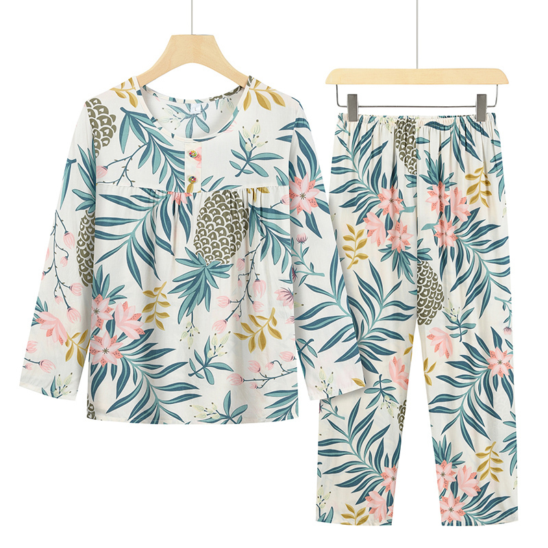 Middle-aged and elderly home sleeve set (L-2XL apricot radish leaves) [Please contact customer service to confirm the shipping size after placing an order]