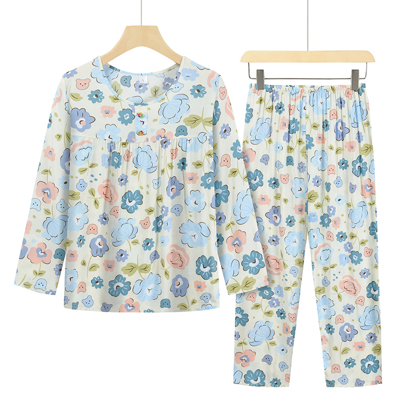 Middle-aged and elderly home sleeve set (L-2XL size apricot flower cloud) [After placing an order, please contact customer service to confirm the shipping size]