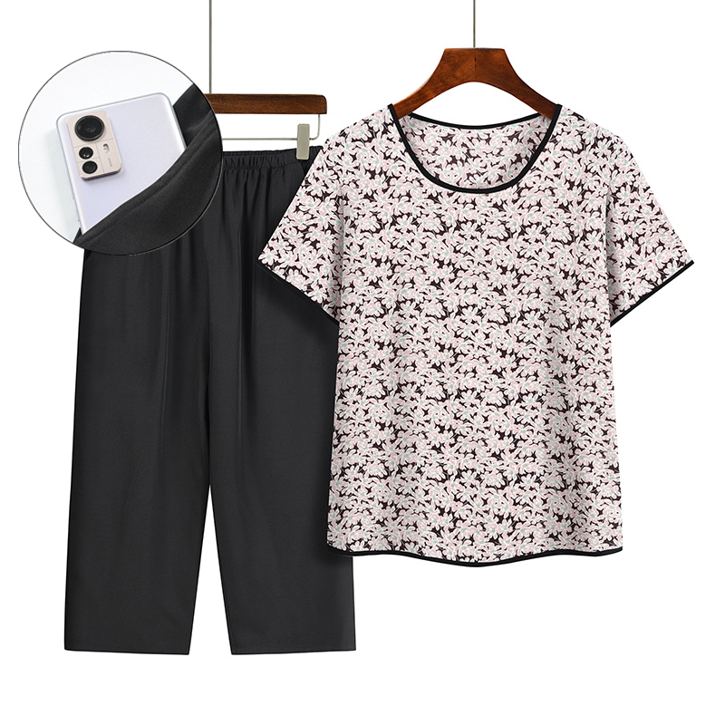Middle-aged and elderly mothers short sleeve set (XL-4XL size 3 color) [Please contact customer service to confirm the shipping size after placing an order]
