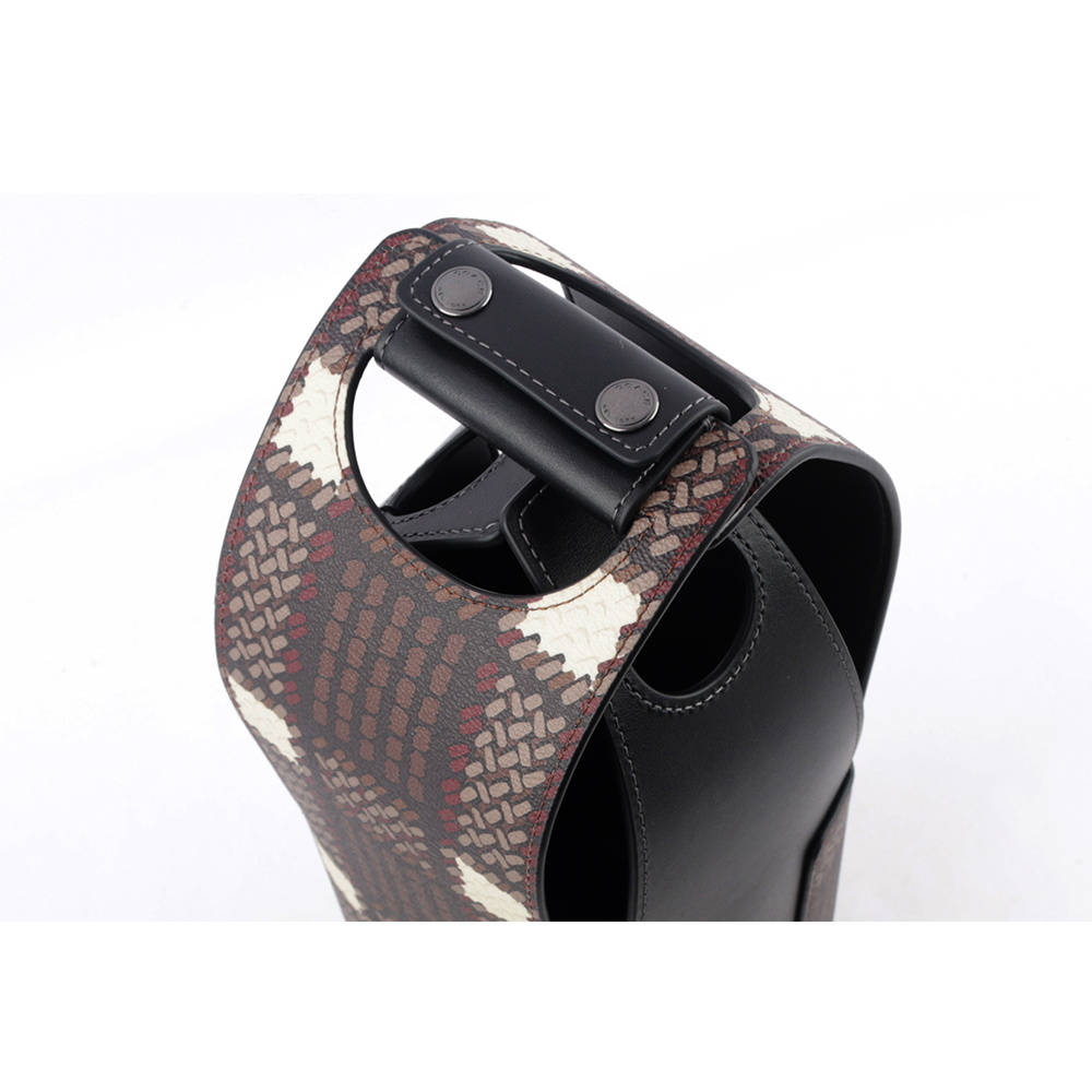 【COACH】格紋塗層帆布及牛皮酒瓶提袋(酒紅色/黑色) CN417 QBM2