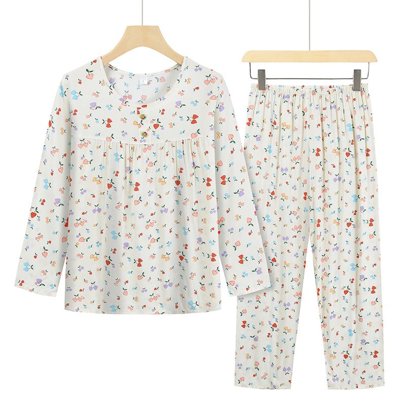 Middle-aged and elderly home sleeve set (L-2XL size beige white small love) [After placing an order, please contact customer service to confirm the shipping size]