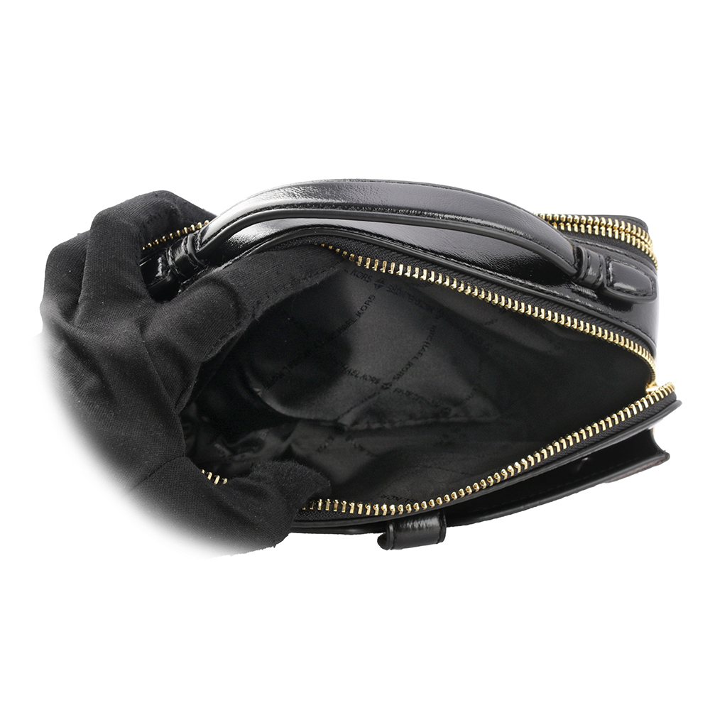 【Michael Kors】滿版塗層帆布Logo 及漆皮雙拉鍊二用包(咖啡色/黑色) 35H3GTTC2B BLACK