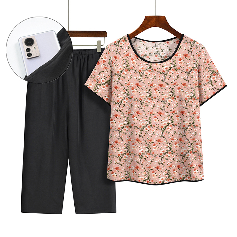 Middle-aged and elderly mom short-sleeved suit (XL-4XL size 5 color) [After placing an order, please contact customer service to confirm the shipping size]