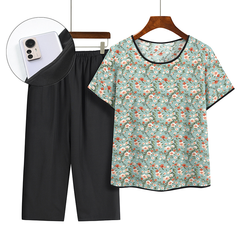 Middle-aged and elderly mom short sleeve set (XL-4XL size 6 color) [After placing an order, please contact customer service to confirm the shipping size]
