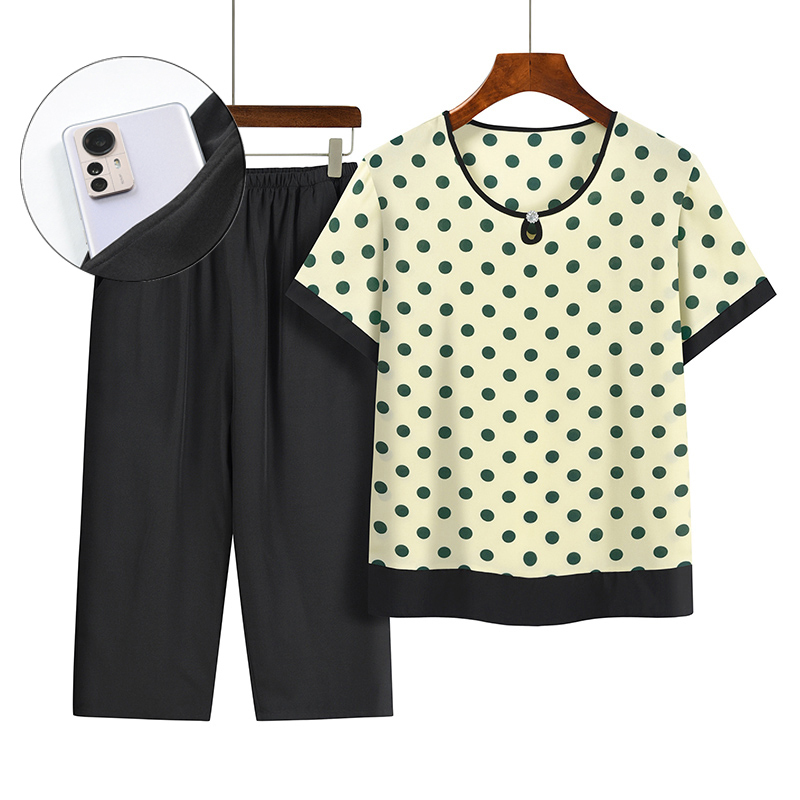 Middle-aged and elderly mom short-sleeved set (XL-4XL apricot color) [After placing an order, please contact customer service to confirm the shipping size]