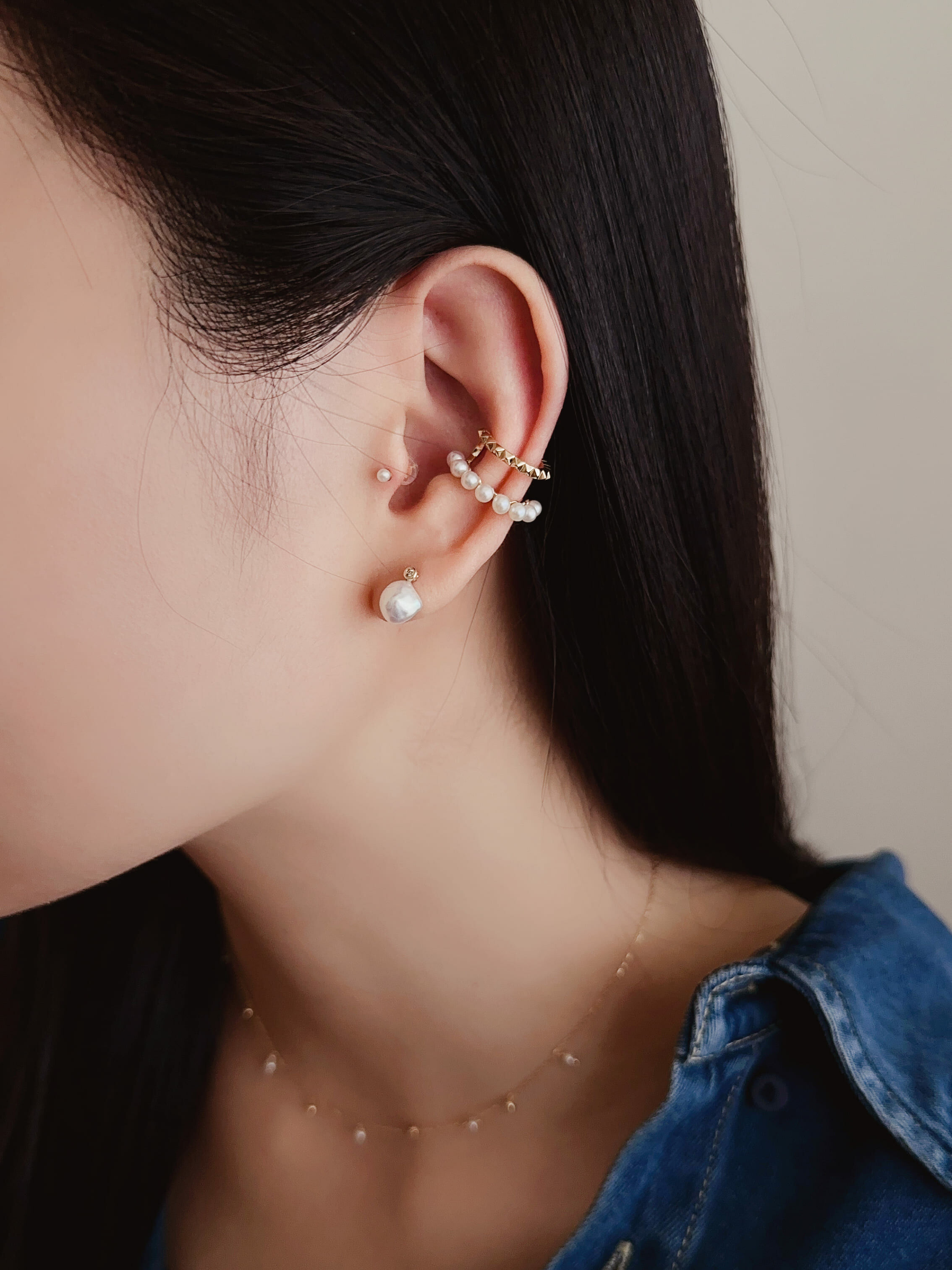 鉚釘波提珍珠耳扣