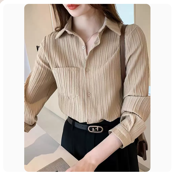 Vertical Stripe Shirt (Khaki Size: S-3XL) (Please contact customer service to confirm the shipping size after placing an order)
