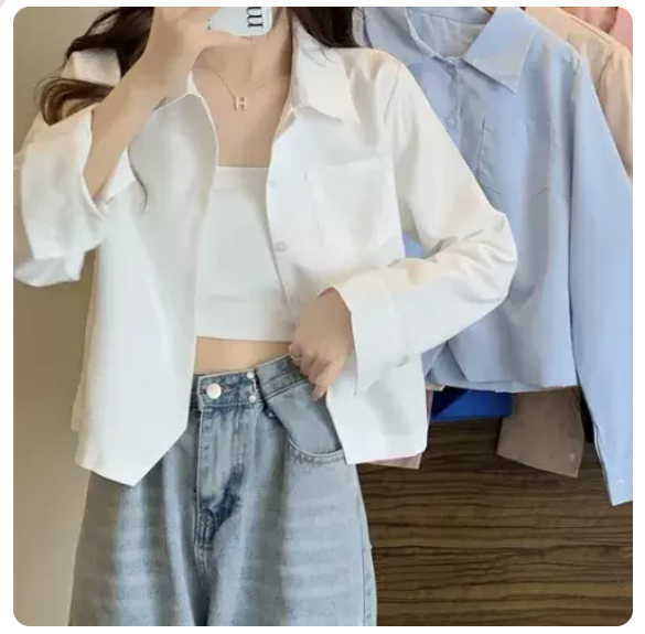Short Long Sleeve Shirt (White Size: S-3XL) (Please contact customer service to confirm the shipping size after placing an order)