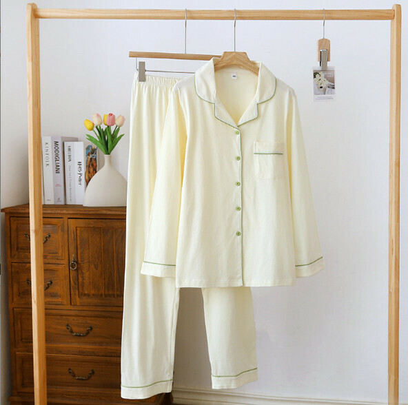 Summer Cardigan Long Sleeve Simple Pajama Set (HLL Beige) [M-XL Size] [Contact Customer Service to Confirm Shipping Size After Placing an Order]