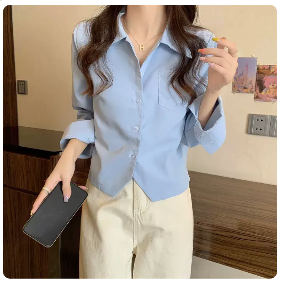 Short Long Sleeve Shirt (Sky Blue Size: S-3XL) (Please contact customer service to confirm the shipping size after placing an order)