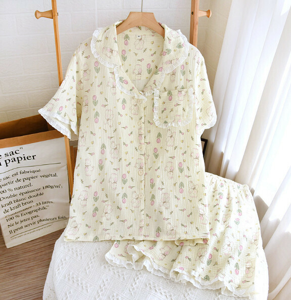 Summer loose casual crepe lace pajamas (LJ bud milk rabbit) [M-XL size] [Contact customer service to confirm the shipping size after placing an order]