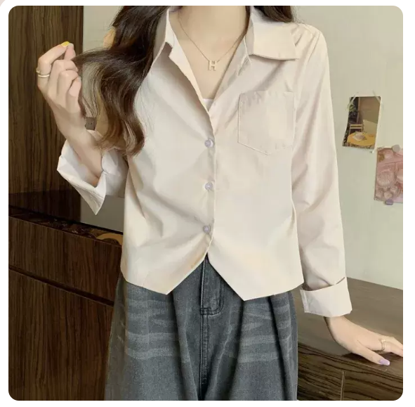 Short long-sleeved shirt (apricot size: S-3XL) (please contact customer service to confirm the shipping size after placing an order)