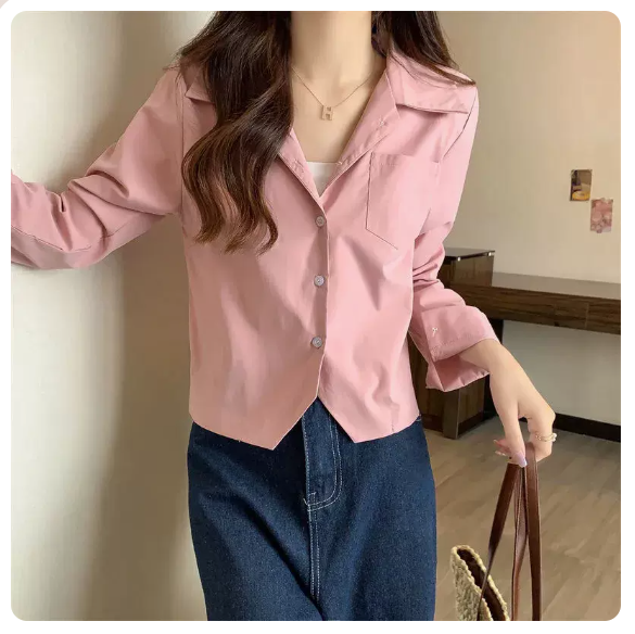 Short Long Sleeve Shirt (Pink Size: S-3XL) (Please contact customer service to confirm the shipping size after placing an order)