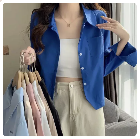 Short Long Sleeve Shirt (Klein Blue Size: S-3XL) (Please contact customer service to confirm the shipping size after placing an order)