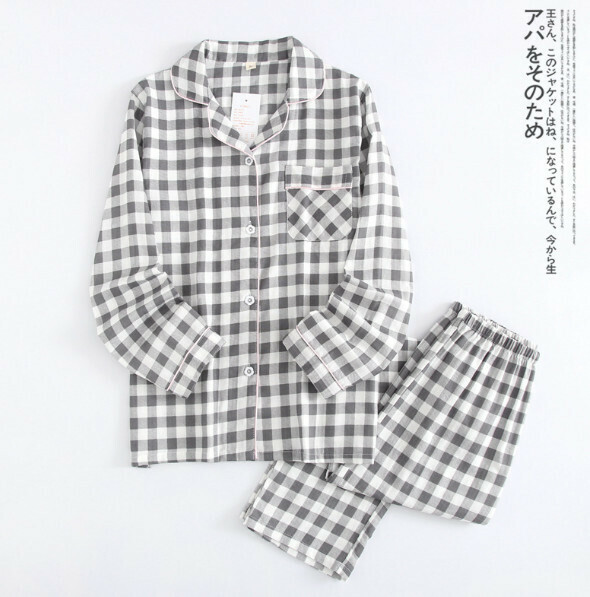 Plaid long-sleeved pajama set (gray) [M-XL size] [Contact customer service to confirm the shipping size after placing an order]