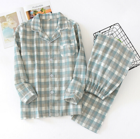 Plaid long-sleeved pajama set (gray-green) [M-XL size] [Contact customer service to confirm the shipping size after placing an order]