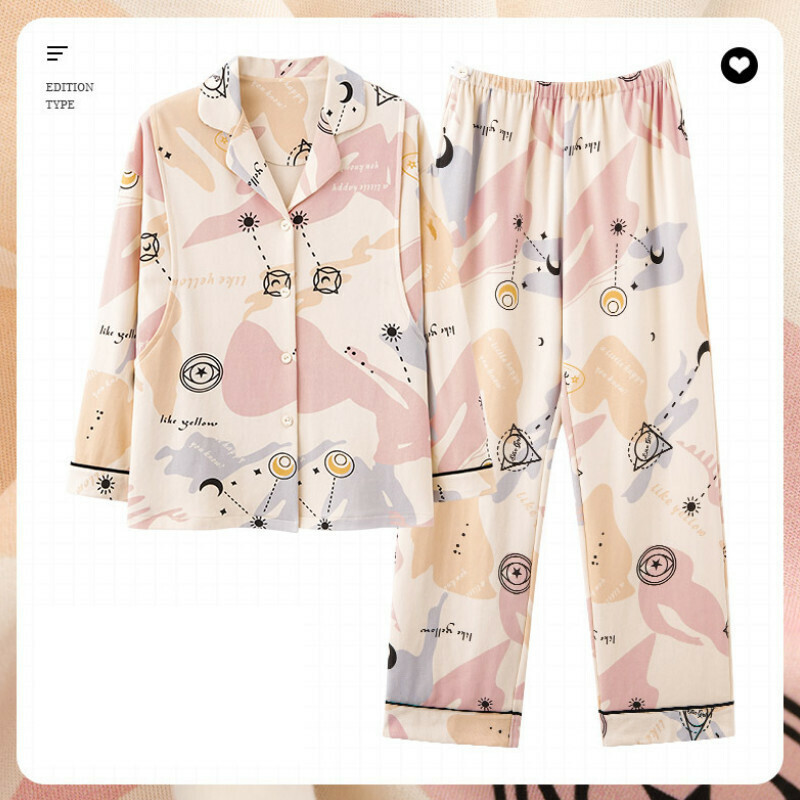 Cotton long-sleeved pajama set【M-3XL AM-34550】【Contact customer service to confirm the shipping size after placing an order】