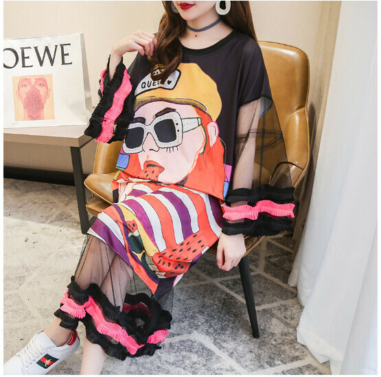 Loose fake two-piece midi dress [black] (M-2XL size) (contact customer service to confirm size after placing an order)