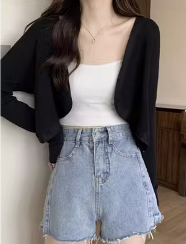 Cover-up Sweat Ice Silk Thin Knitted Sunscreen Cardigan (Black Size: S-L (Contact customer service to confirm the shipping size after placing an order) )