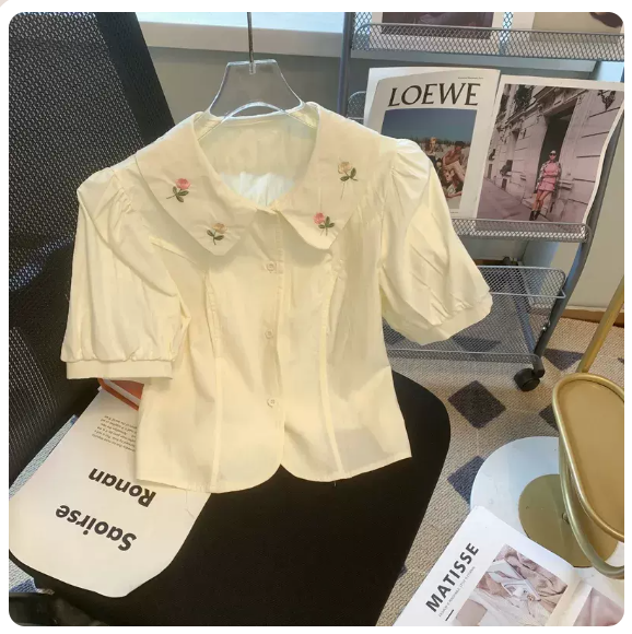 Solid color puff sleeve short shirt (apricot size: S-3XL) (please contact customer service to confirm the shipping size after placing an order)