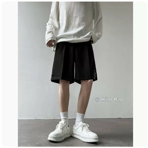 熱賣刺繡西裝短褲男（黑色【M_2XL碼】（下單後聯繫客服確認發貨尺碼））