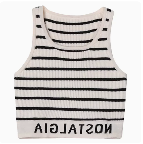 Cropped Striped Vest (Black) (One Size)