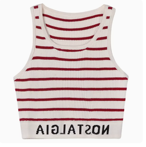 Cropped Striped Vest (Red) (One Size)