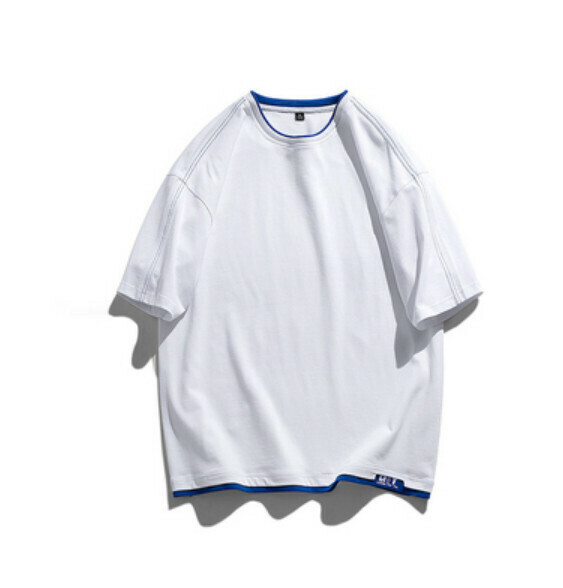 Fake two-piece stitching short-sleeved T (white) [M-4XL size] [Contact customer service to confirm the shipping size after placing an order]