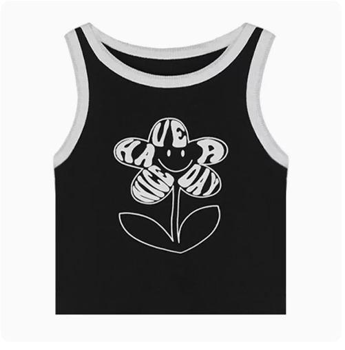 Cropped Flower Vest (Black) (One Size)