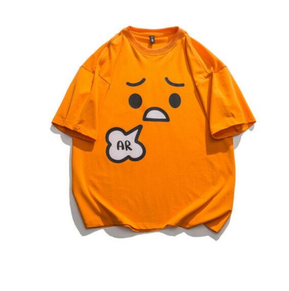 Casual print short sleeve T (orange) [M-5XL size] [Contact customer service to confirm the shipping size after placing an order]