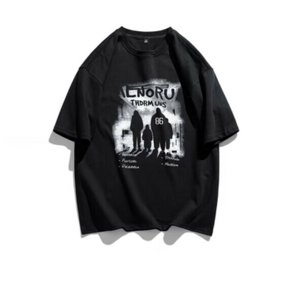 Retro graffiti print short sleeve T (black) [M-4XL size] [Contact customer service to confirm the shipping size after placing an order]