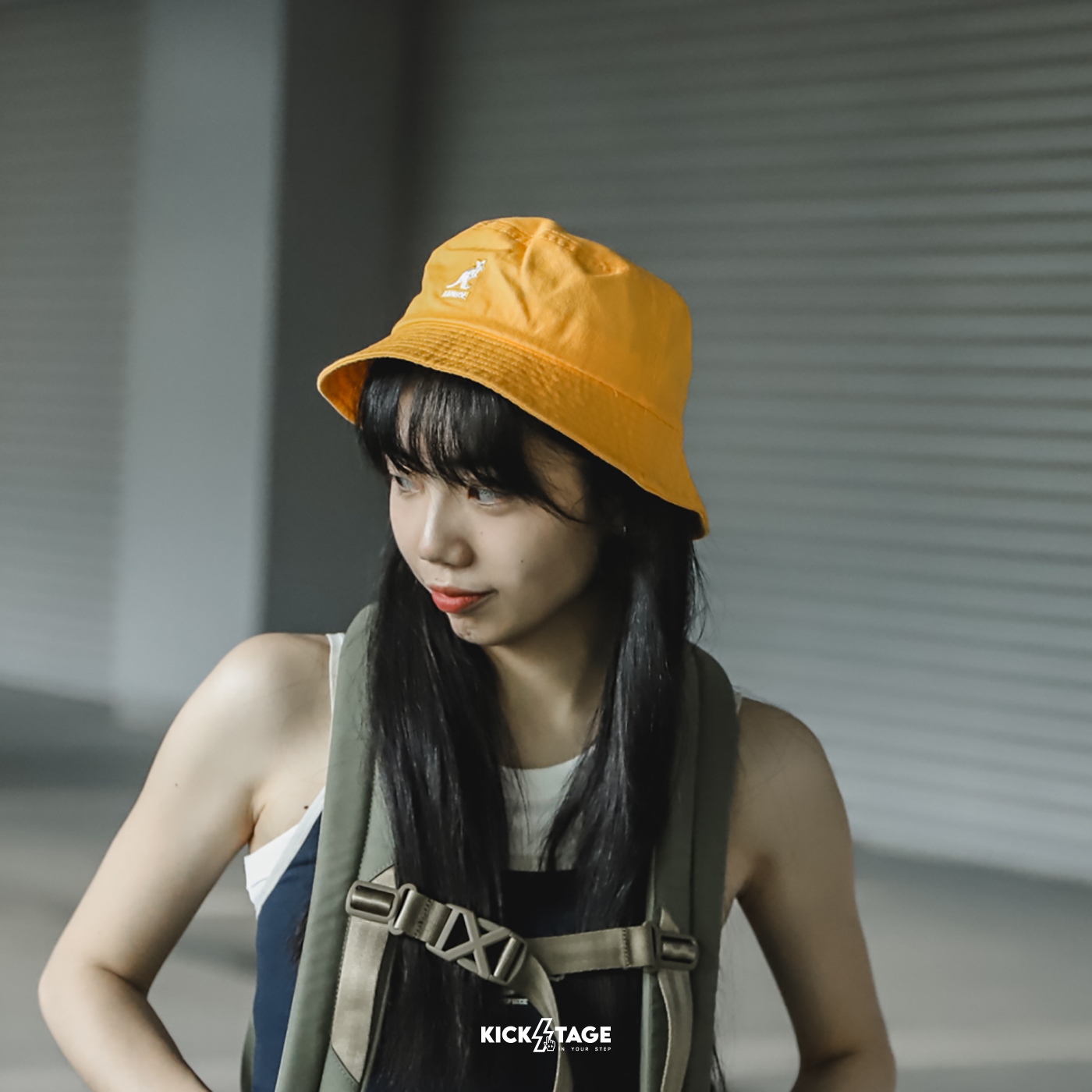 KANGOL WASHED BUCKET HAT 黃色 帆布 刺繡 日韓 漁夫帽【W20S4224OC】