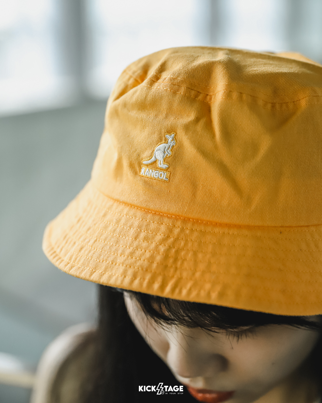 KANGOL WASHED BUCKET HAT 黃色帆布刺繡日韓漁夫帽【W20S4224OC】
