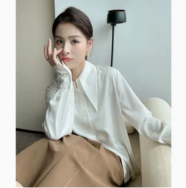 熱賣尖領長袖襯衫(月牙白 尺碼:S-3XL)(下單後請聯絡客服確認發貨尺碼)