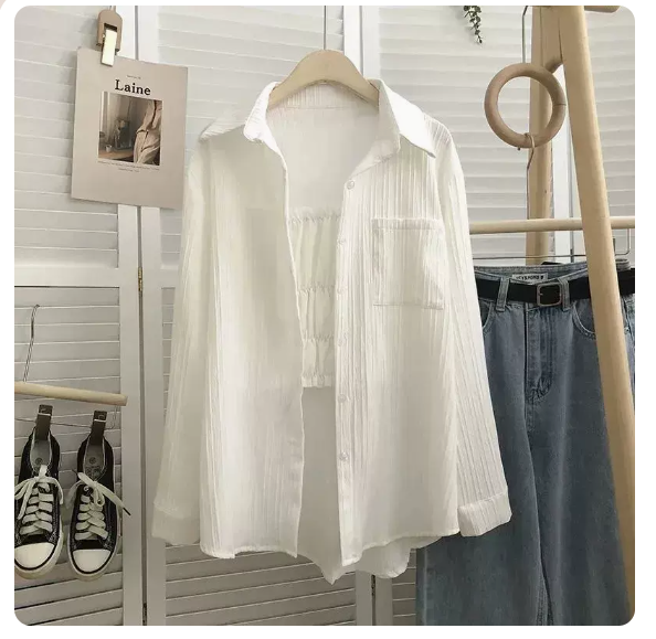 熱賣長袖紋理襯衫外套(白色 尺碼:S-3XL)(下單後請聯絡客服確認發貨尺碼)