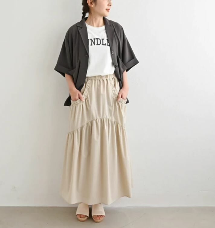 褶皺口袋半身長裙 (兩色入) 【日本直送】
