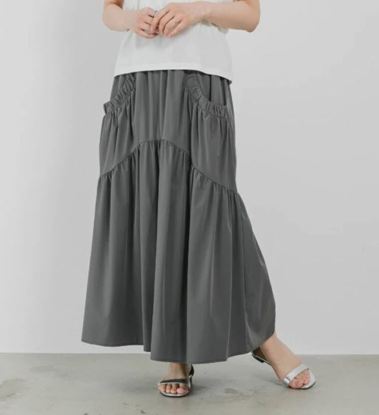 褶皺口袋半身長裙 (兩色入) 【日本直送】