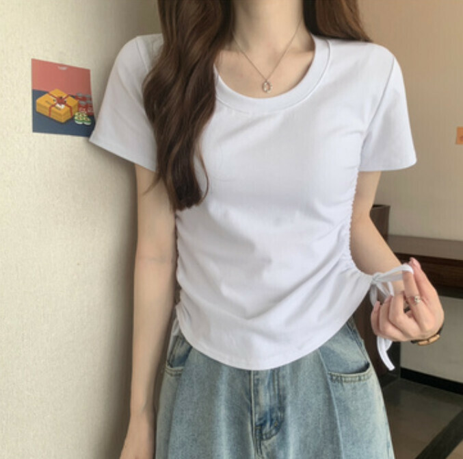 Drawstring cropped T-shirt (white size)