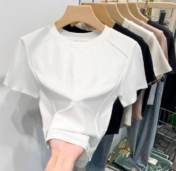 Foreign style shoulder short sleeve T-shirt (white high quality) (size: S-2XL) (contact customer service to confirm the shipping size after placing an order)
