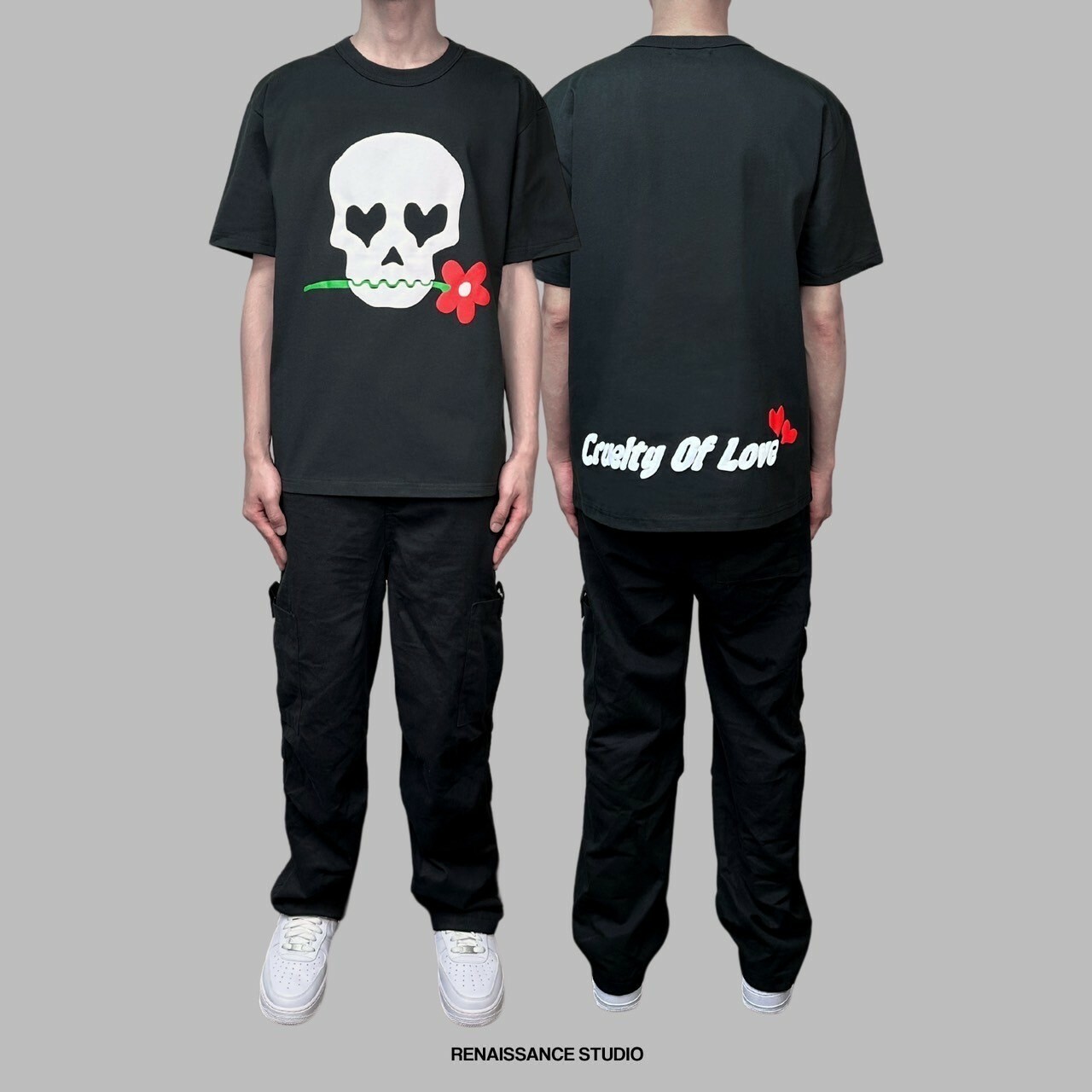 RENAISSANCE 限定款 立體發泡 骷髏玫瑰短袖 T 情人節限定款 小花 ‘’ Skull Flower Tee ‘’