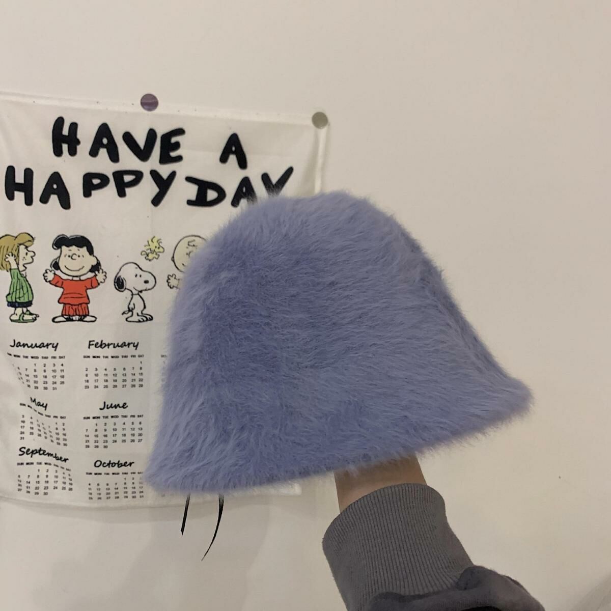 Hot selling versatile plush warm bucket hat (M (56-58cm) gray blue)