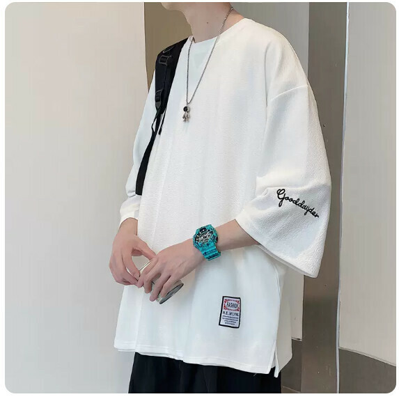 Men's T-shirt with three-quarter sleeves (white [size M_5XL] (contact customer service to confirm size after placing an order))
