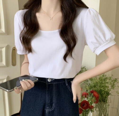 Korean Solid Color T-Shirt (White One-size-fits-all)