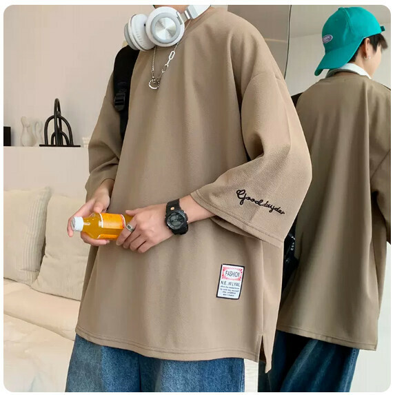 Men's T-shirt with crop sleeves (brown [size M_5XL] (contact customer service to confirm size after placing an order))