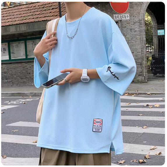 Men's T-shirt with crop sleeves (light blue [size M_5XL] (contact customer service to confirm size after placing an order))