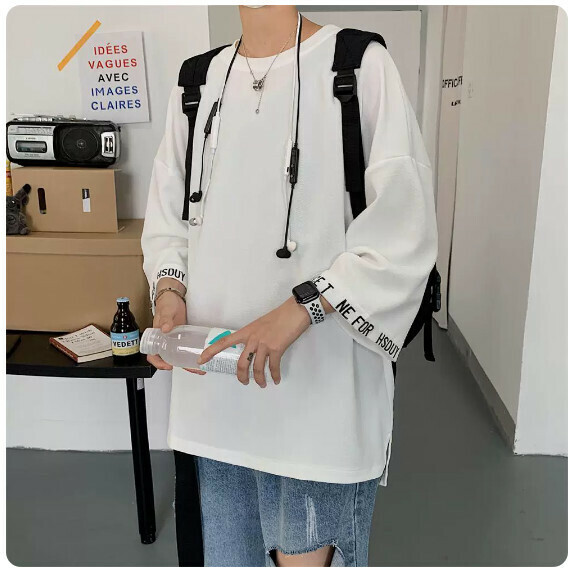 Men's T-shirt with three-quarter sleeves (T130 white [size M_5XL] (contact customer service to confirm size after placing an order))
